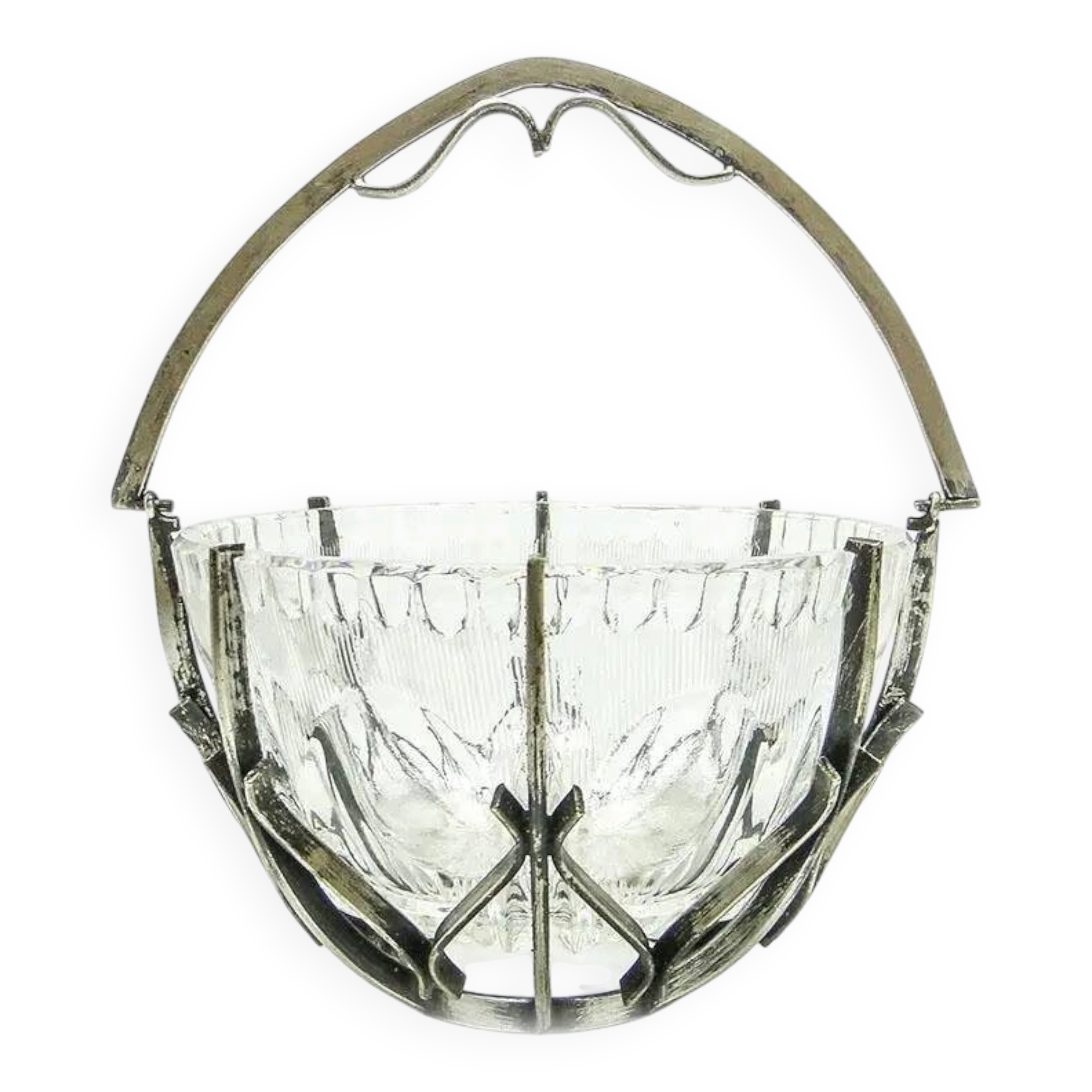 Sugar bowl, postmodernism, glass, silver-plated brass, HEFRA, Poland, 1970s