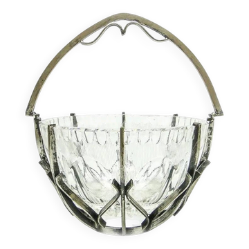 Sugar bowl, postmodernism, glass, silver-plated brass, HEFRA, Poland, 1970s