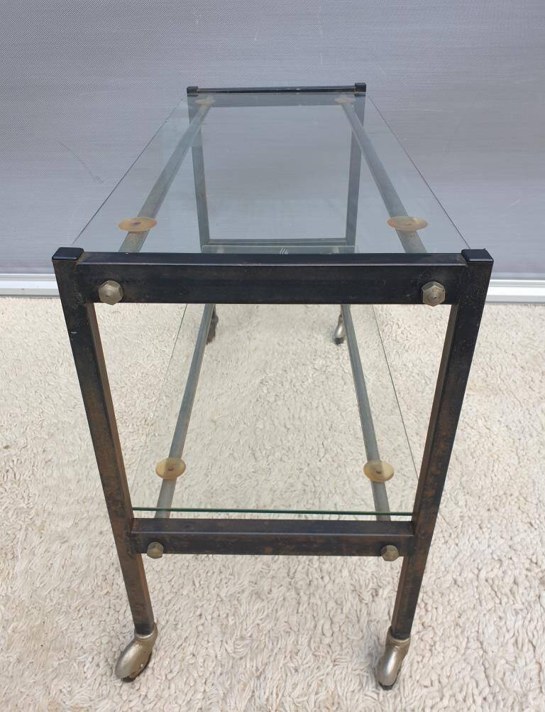 Vintage 1960s metal and glass rolling table