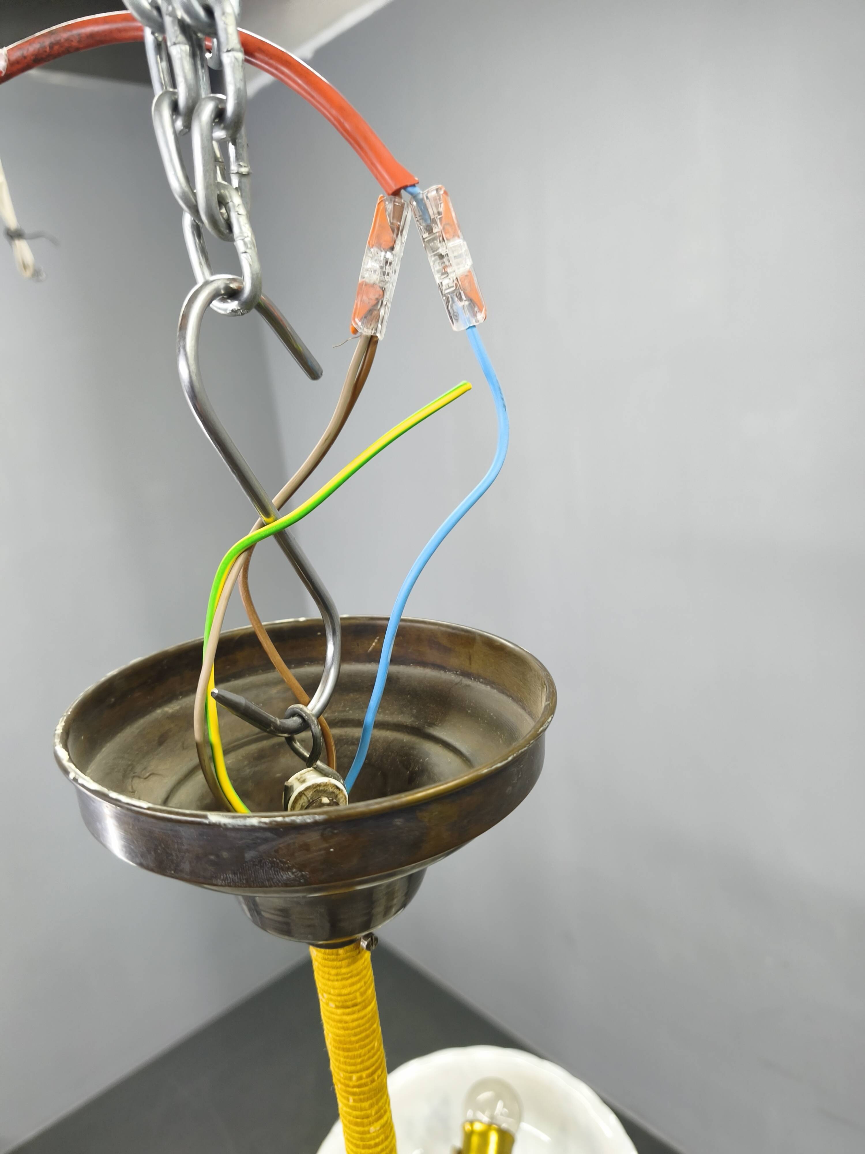 1940s Czech Art Deco Brass Opaline Glass Chandelier