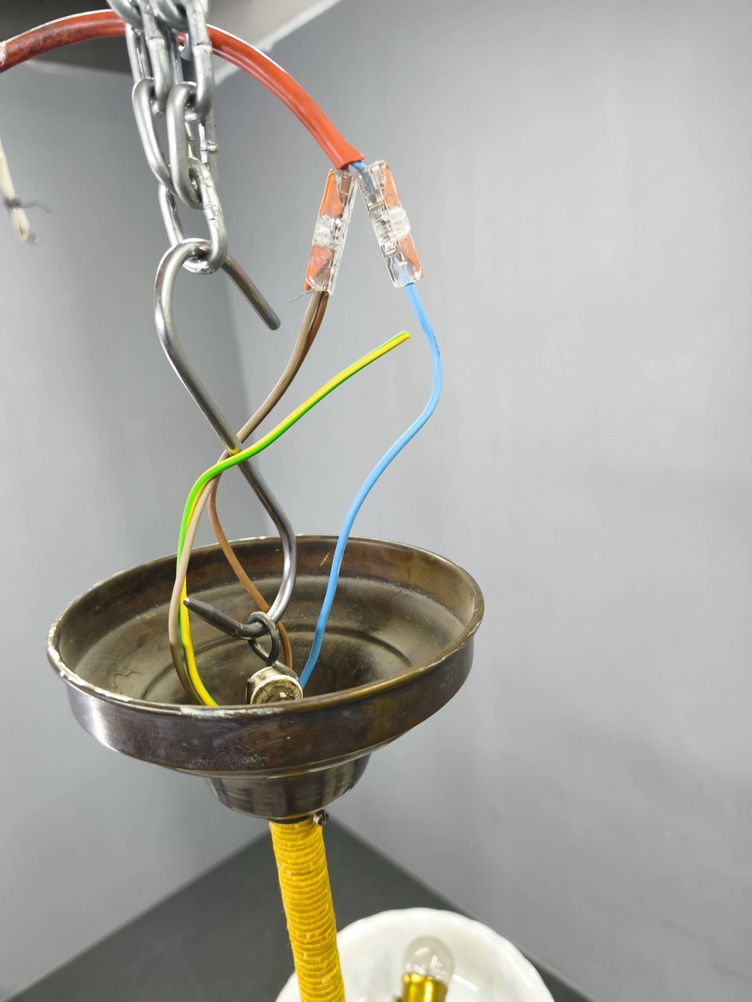 1940s Czech Art Deco Brass Opaline Glass Chandelier