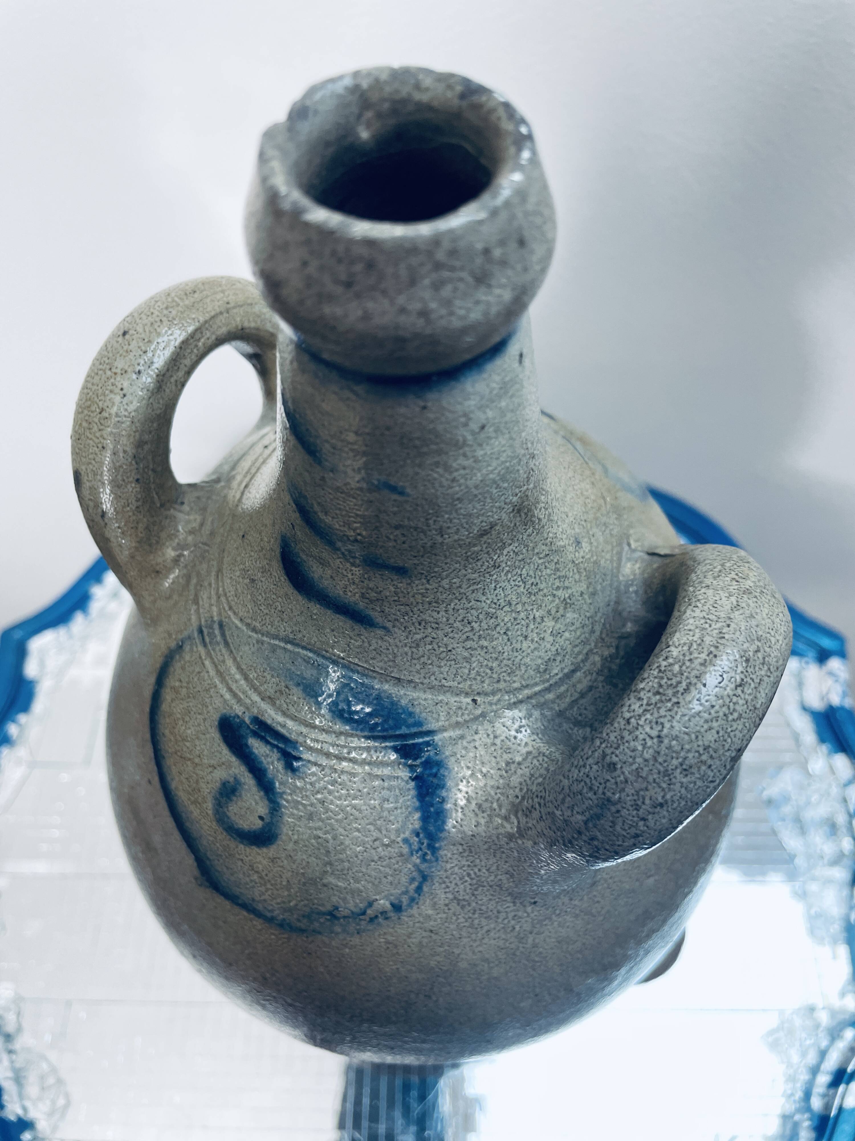 Grey stoneware jug of the botijo type, Spanish gargoulette