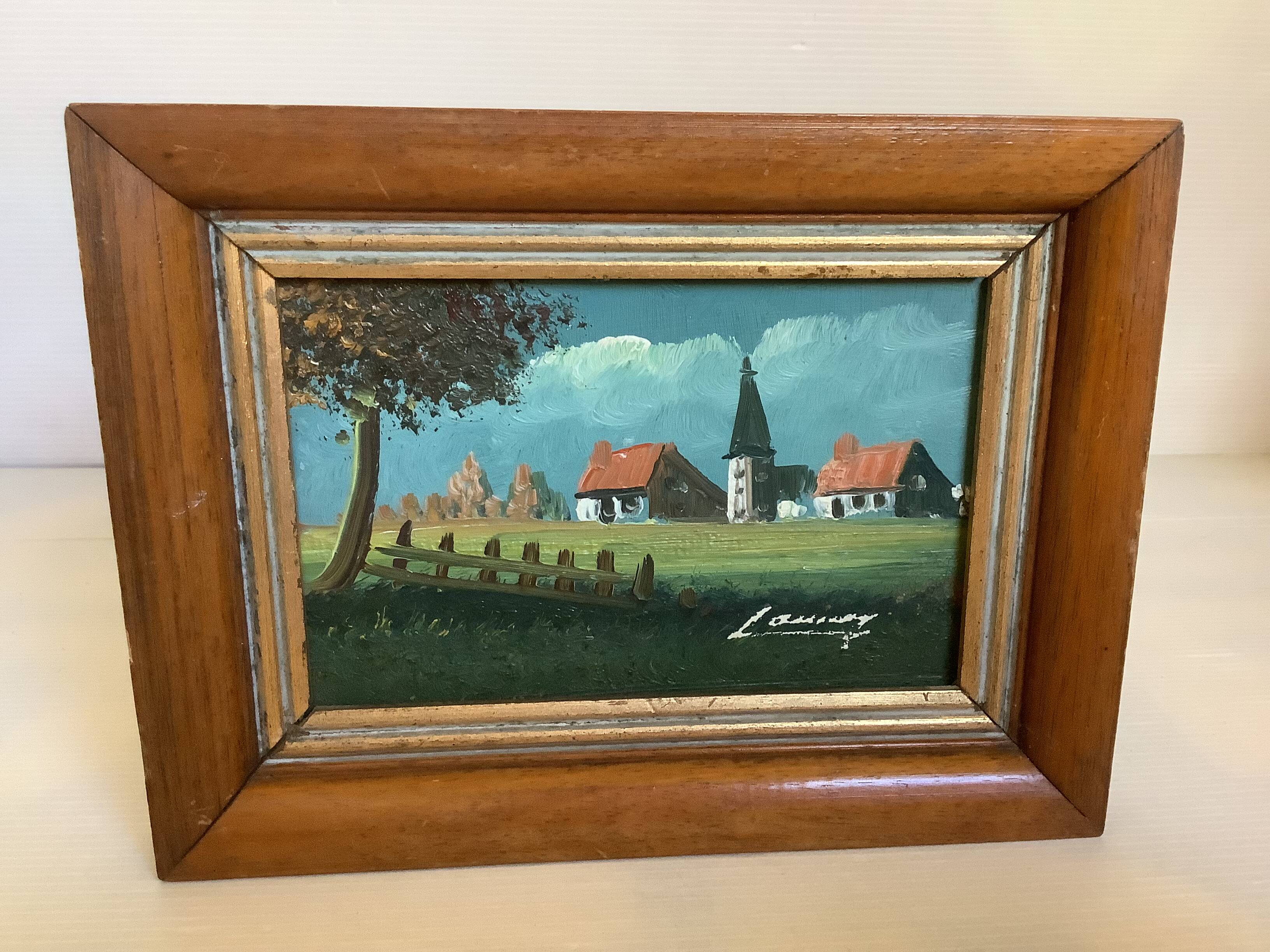 Small landscape painting, oil on panel, signed