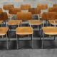 Set of 12 metal and wood school chairs Czechoslovakia Kovona