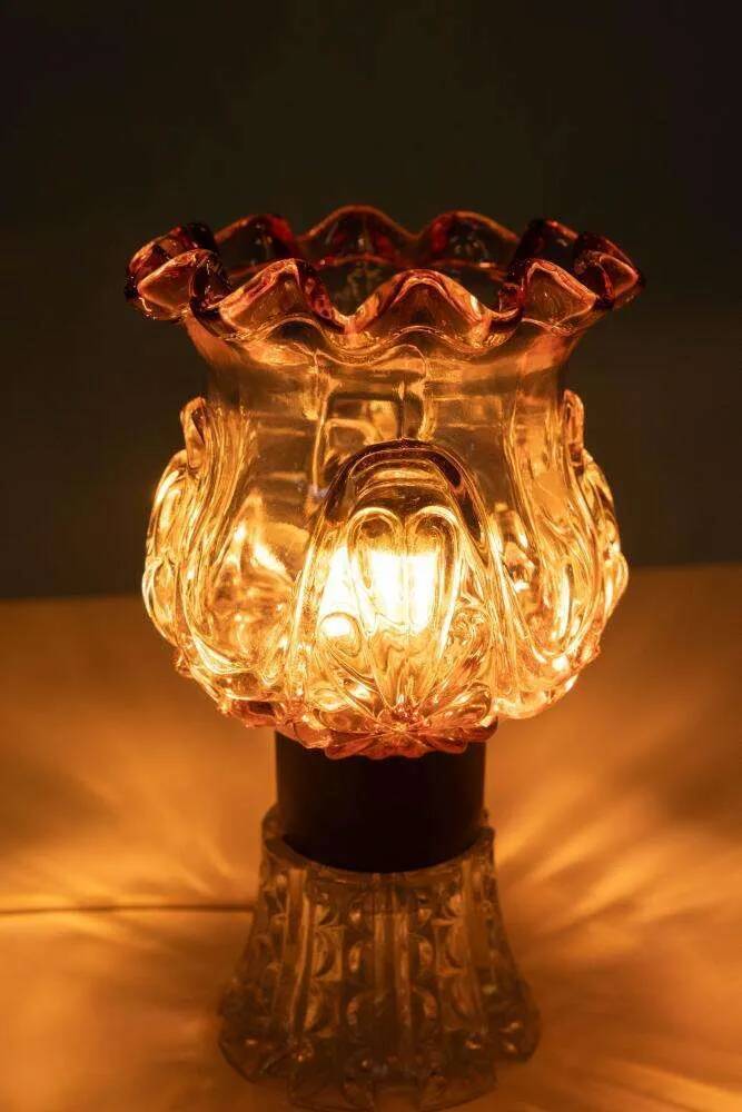 Vintage table lamp in Swedish coloured glass, glass table lamp.