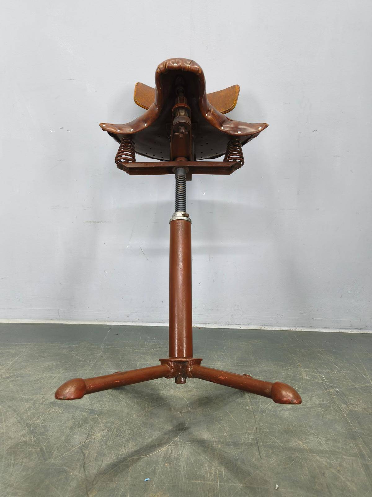 1930s Industrial Adjustable Swivel Chair with Leather Seat