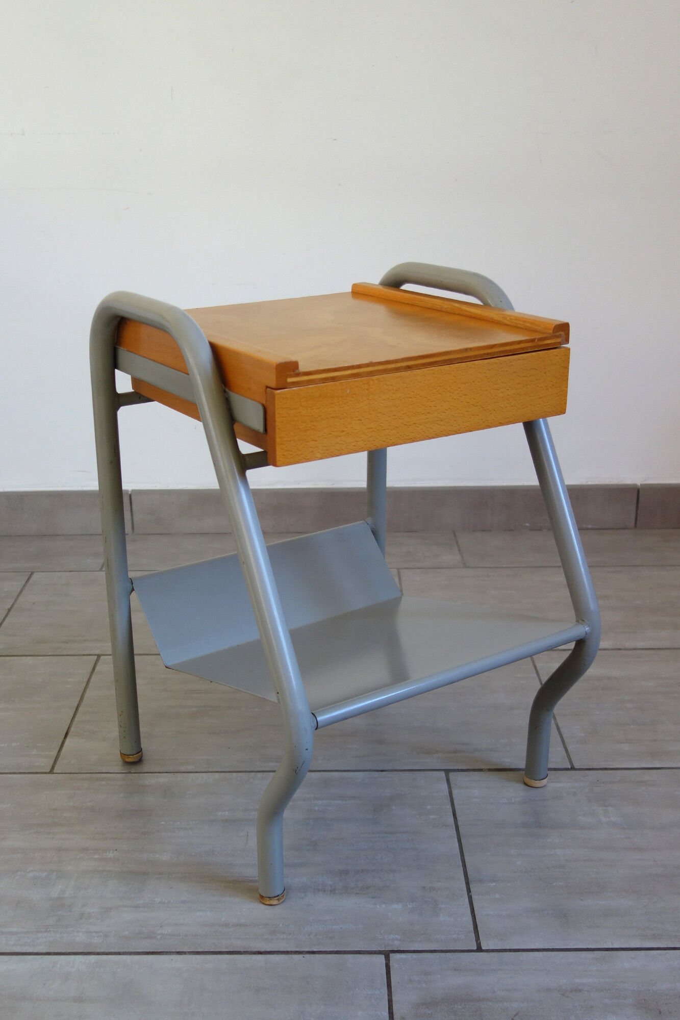 Vintage bedside table in wood and metal 1950