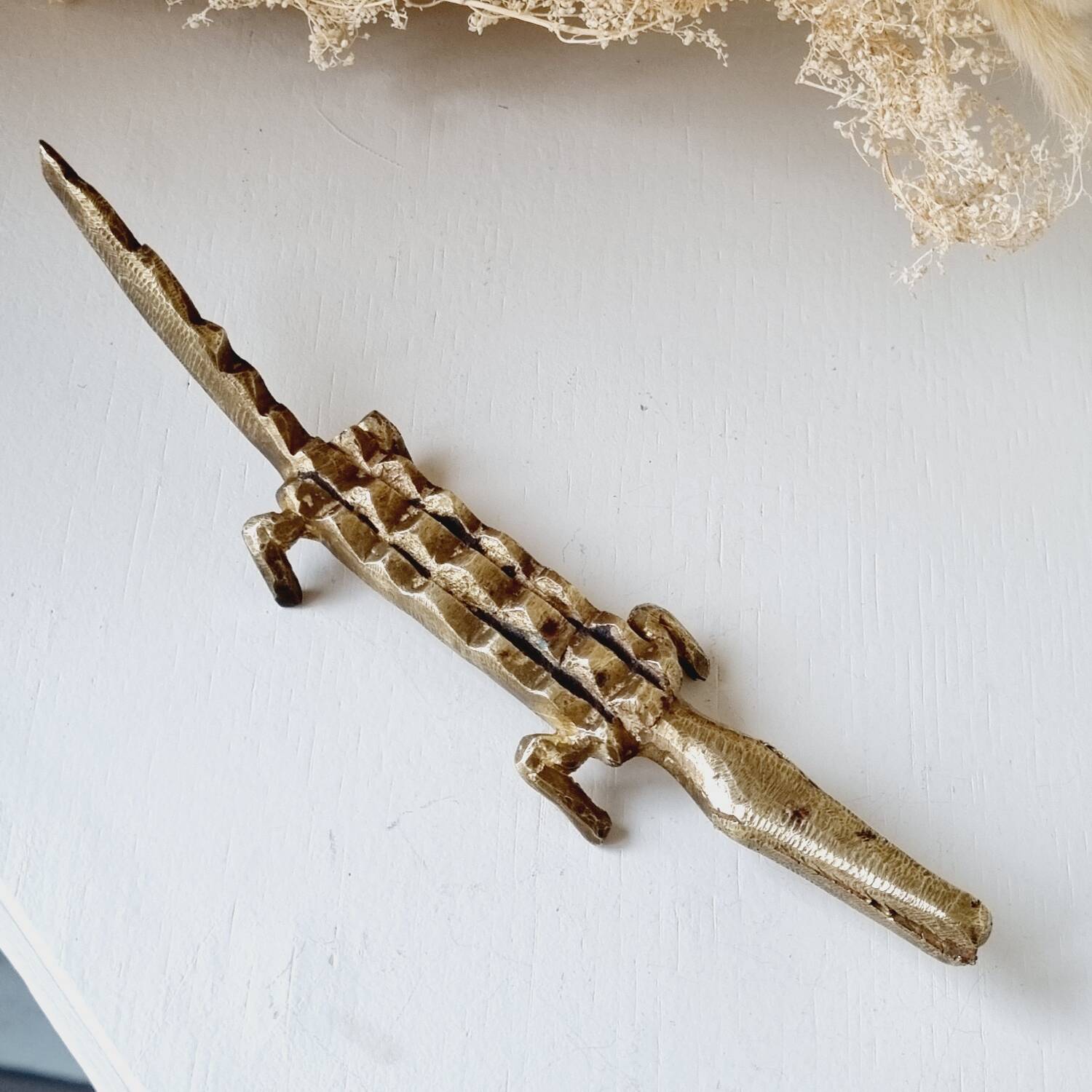Stylized brass crocodile