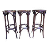 3 curved wooden bar stools