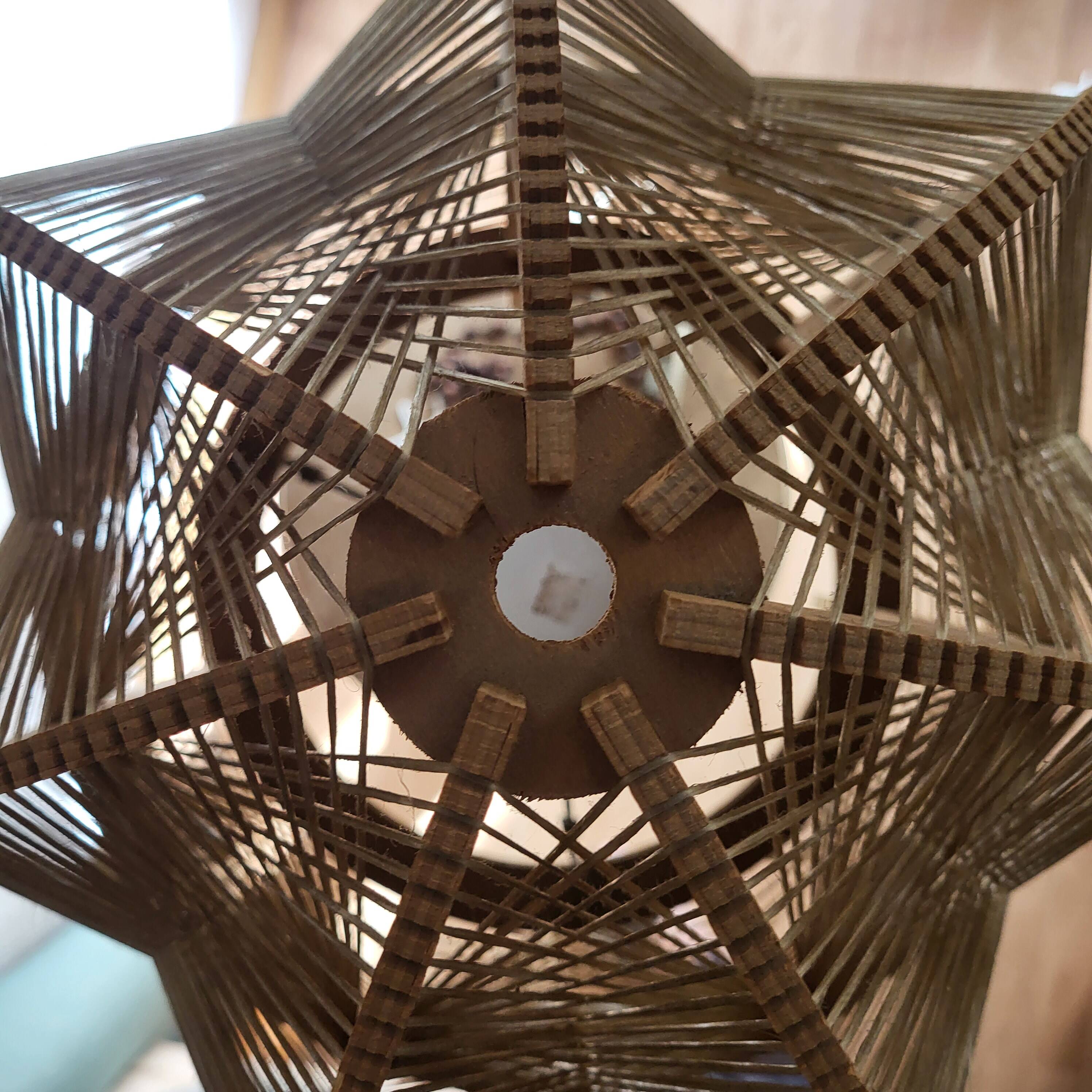 Scandinavian wooden and stretched wire lamp, 1970, vintage