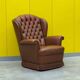Original English Chesterfield Wingback Chair - Vintage Cognac Leather