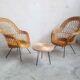 Paire de fauteuils rotin pied métal vintage