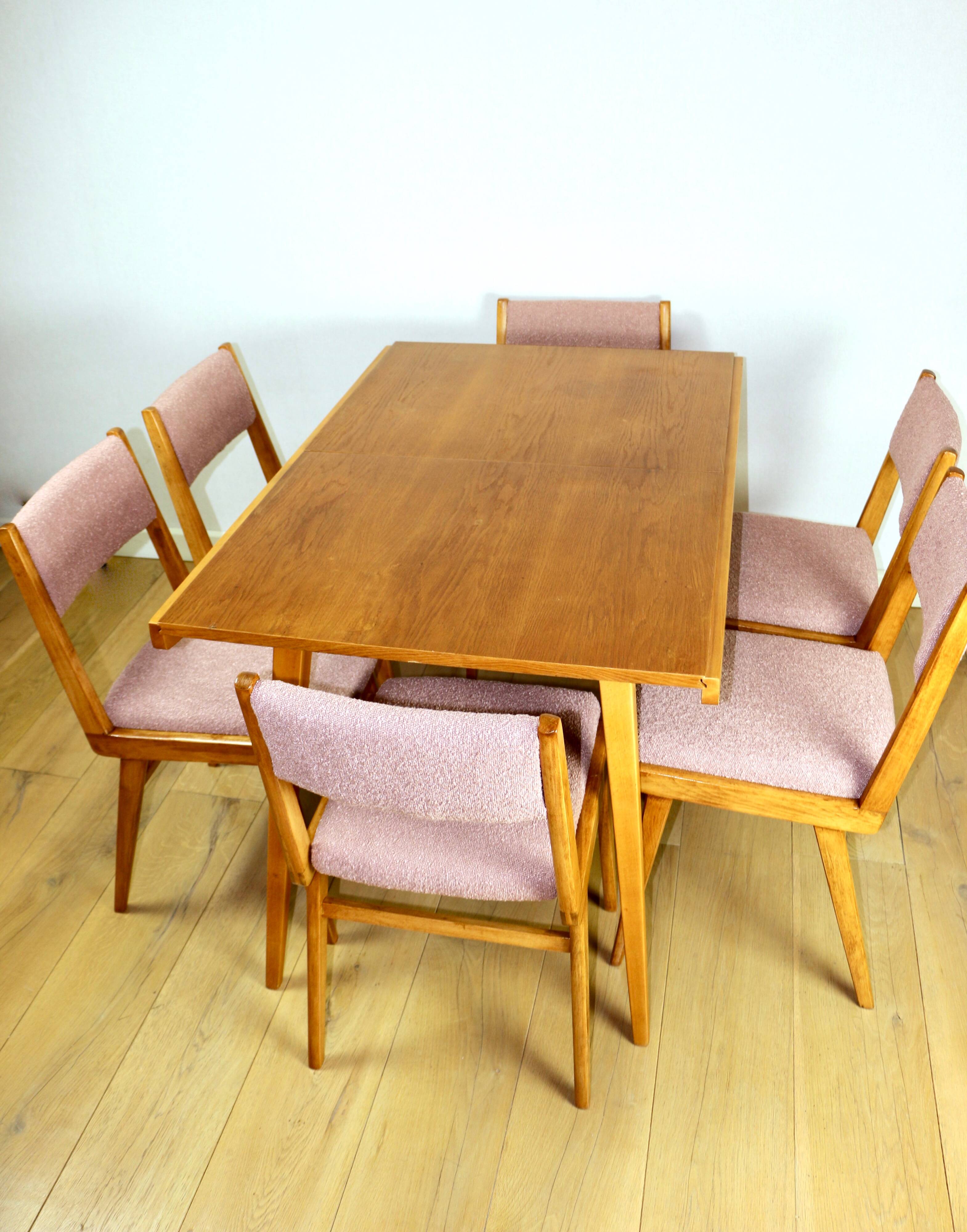 Vintage fuchsia boucle chairs - set of 6