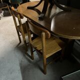 Honey-Brown Beech Wood Mid-Century Dining Table with Rattan Accents, 1960 Oval Top