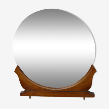 Miroir rond sur meuble 60's