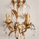 Hand-forged wall lamp gilded with gold leaf and crystals, Italy