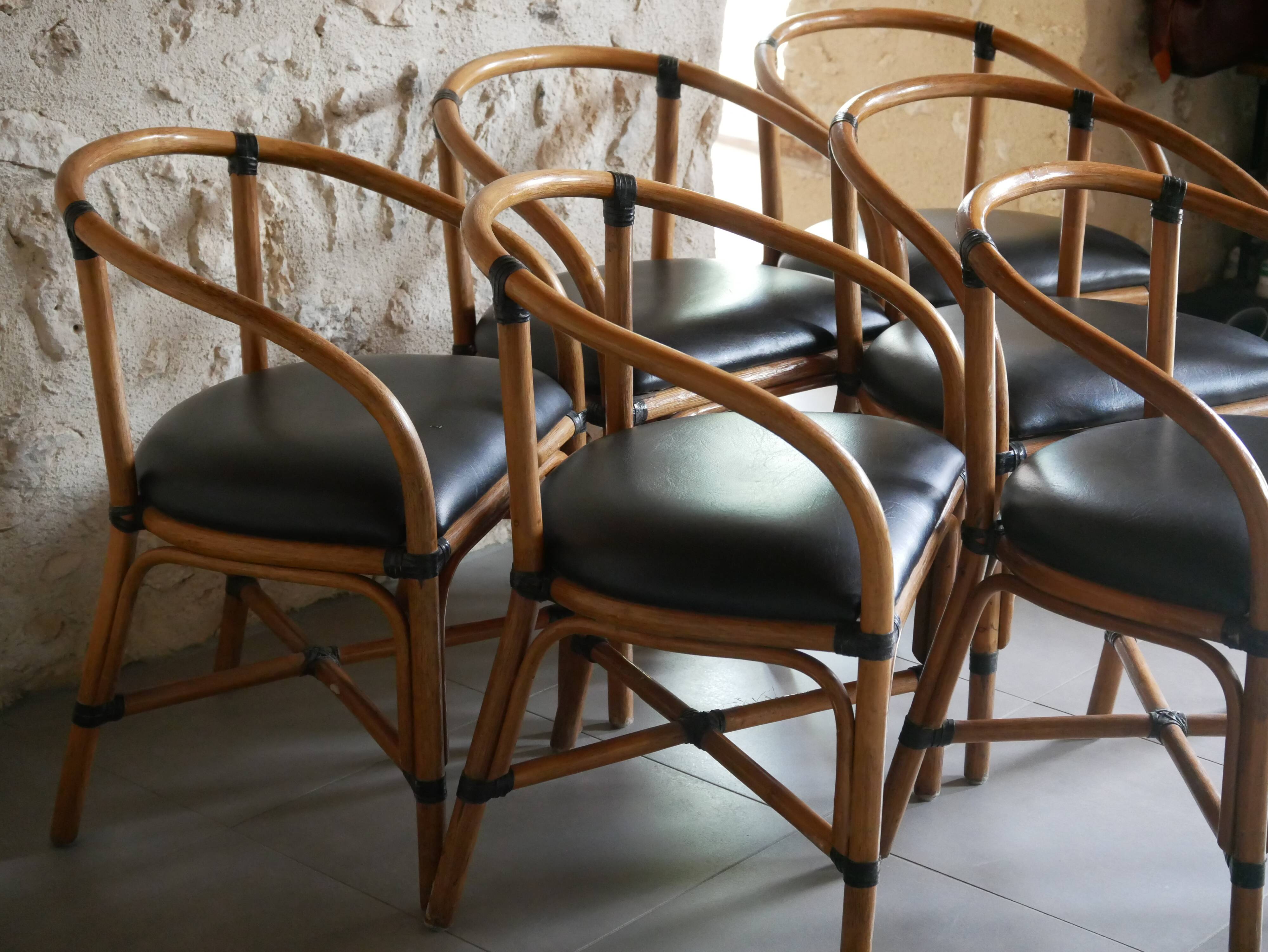 Chaises rotin assise simili cuir