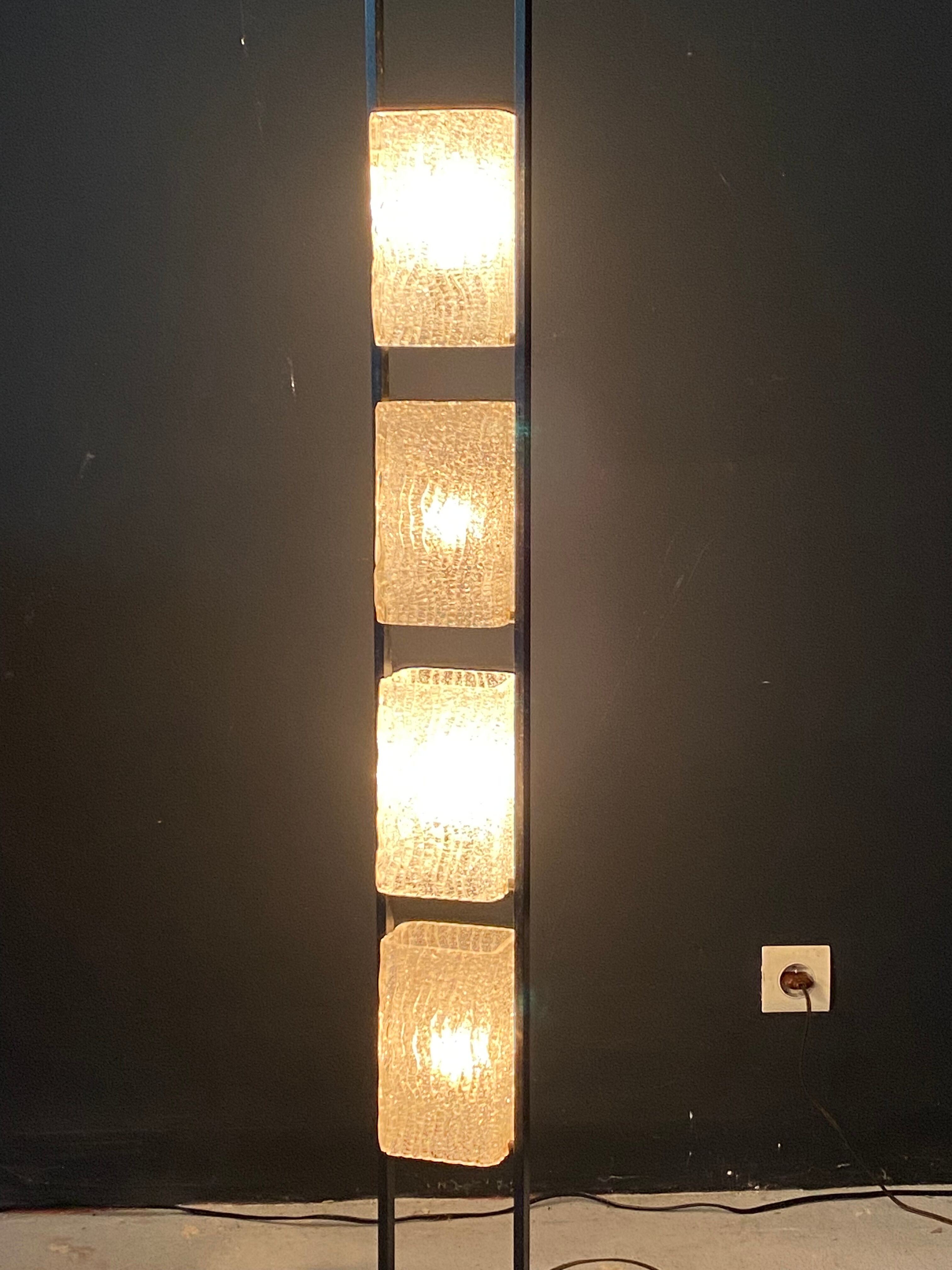 Arlus metal floor lamp and 4 glass lampshades - 1950