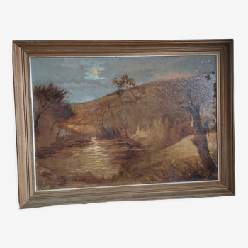 Landscape painting with a pond