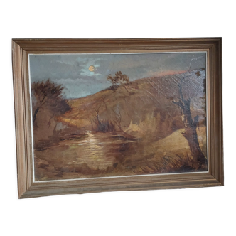 Landscape painting with a pond