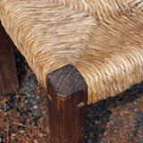 Brutalist chairs in pine and straw, France, 1950s, set of 4
