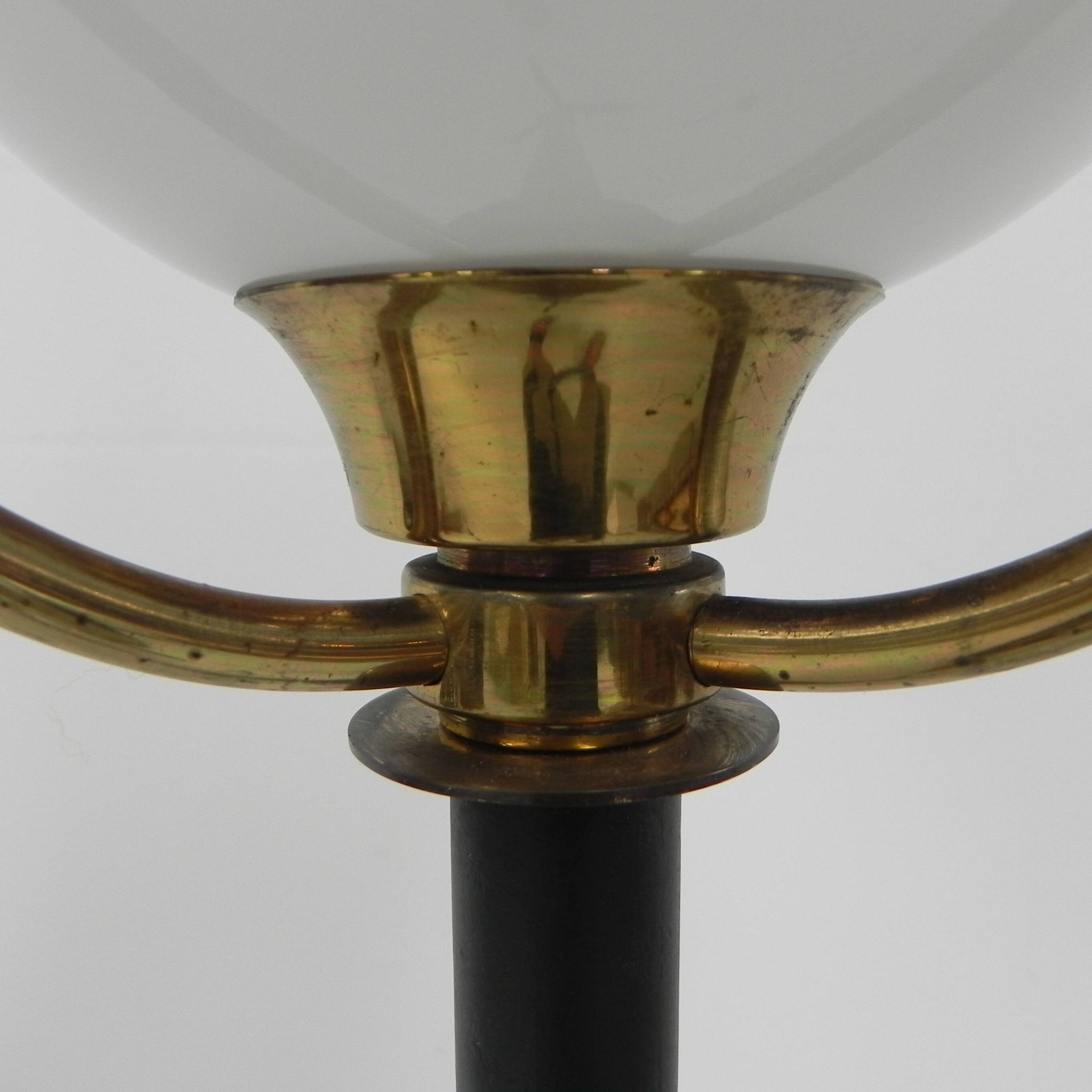 Standing vintage lamp with glass shade and perforated steel shade