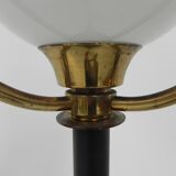 Standing vintage lamp with glass shade and perforated steel shade