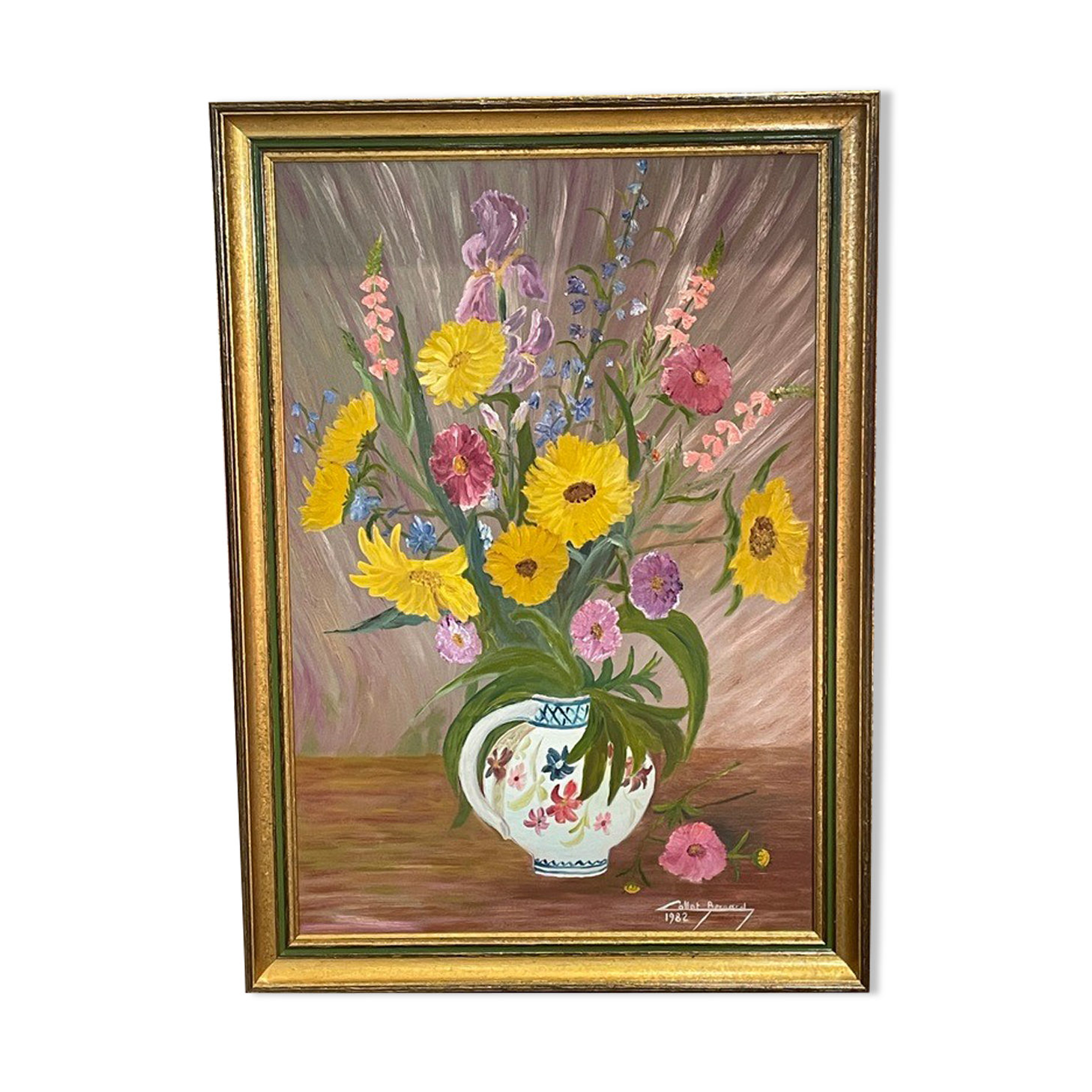 bouquet of flowers - oil or acrylic on canvas, signed Collot Bernard 1982