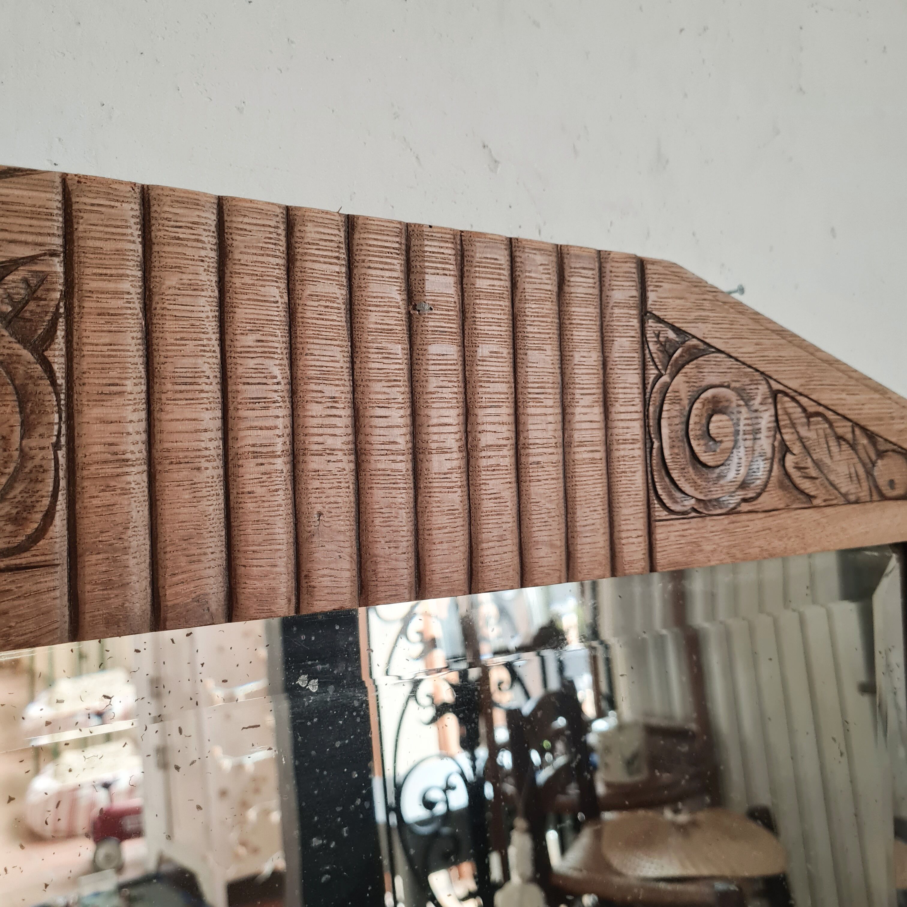 Old Art Deco mirror in pickled wood 71 x 107