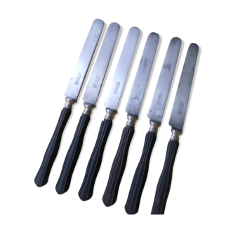 Set of 6 ancient fruit knives steel blades and blacked wooden sleeves napoleon iii