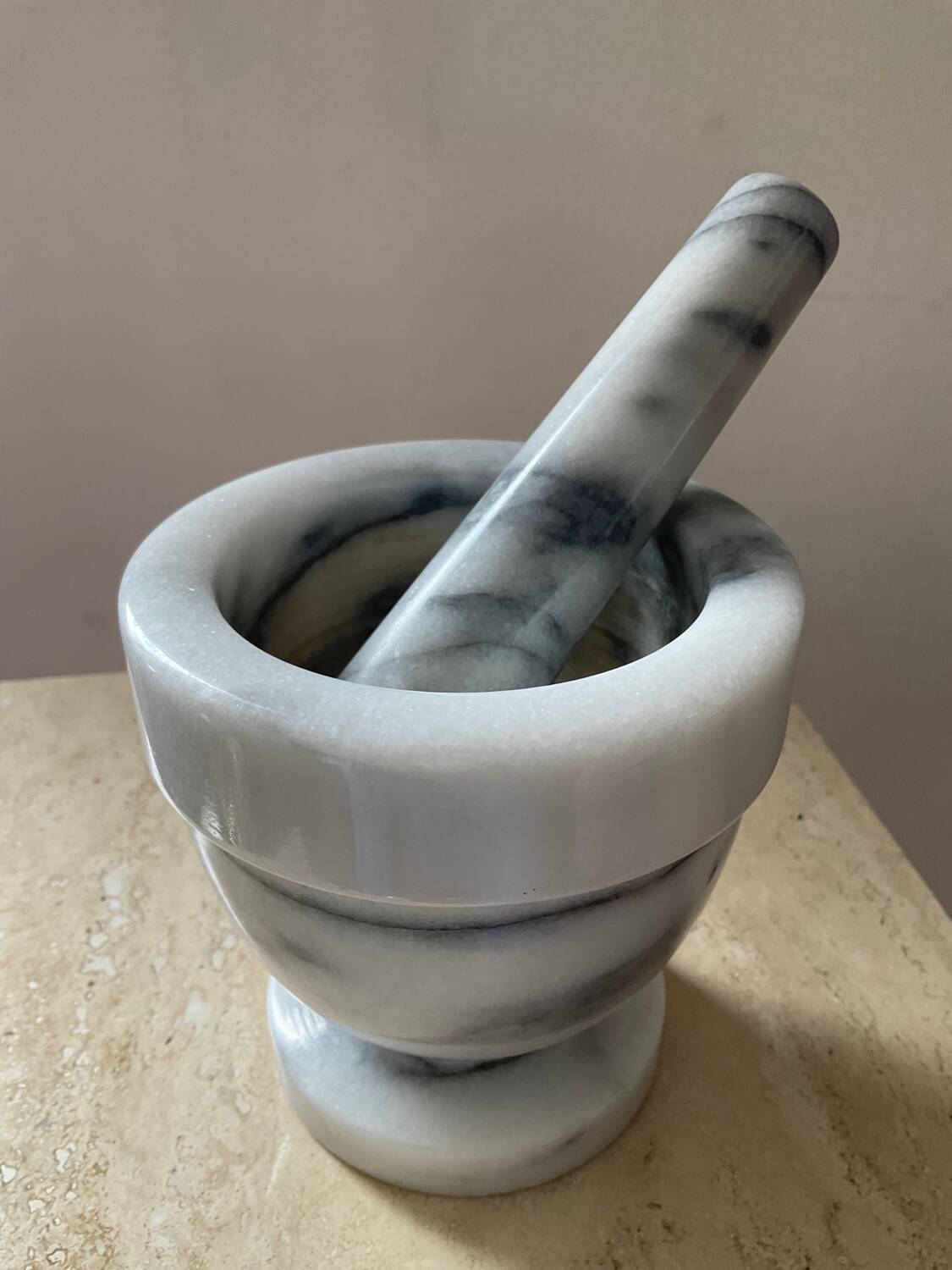 Carrara marble mortar and pestle