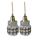 Pair of vintage faceted glass pendant lights