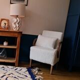 Armchair completely redone fabrics moumoute and its matching rectangular cushion