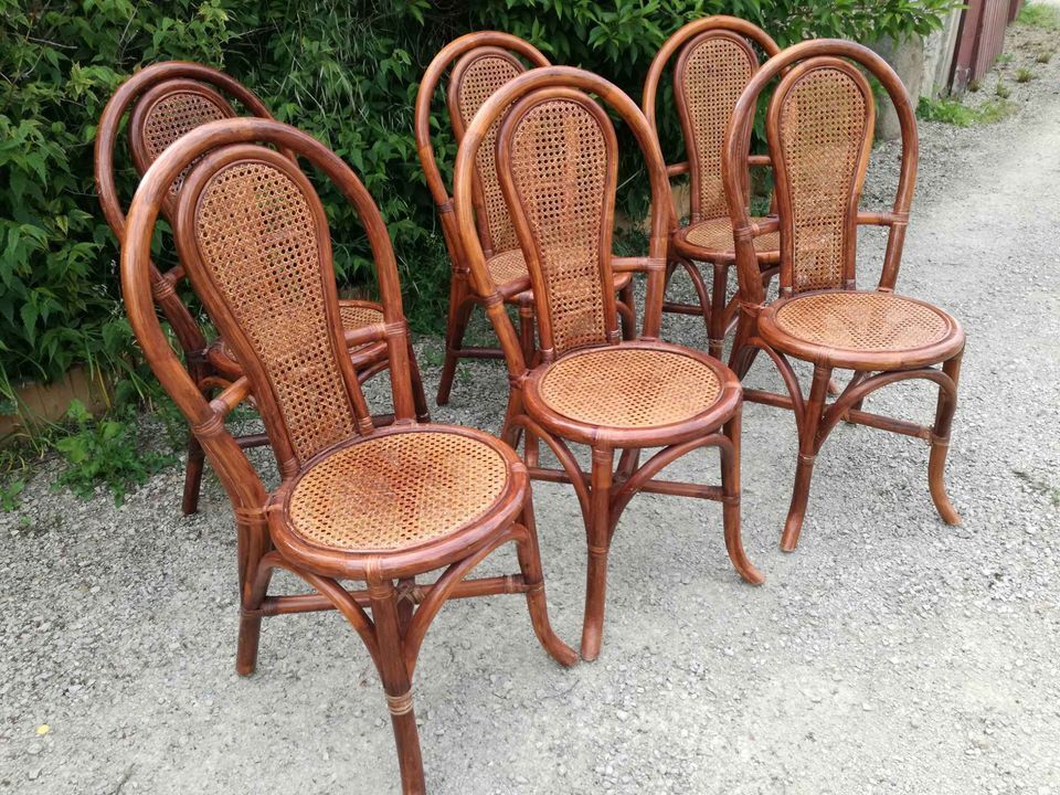 Ensemble de 4 chaises de bistrot terrasse en rotin et cannage