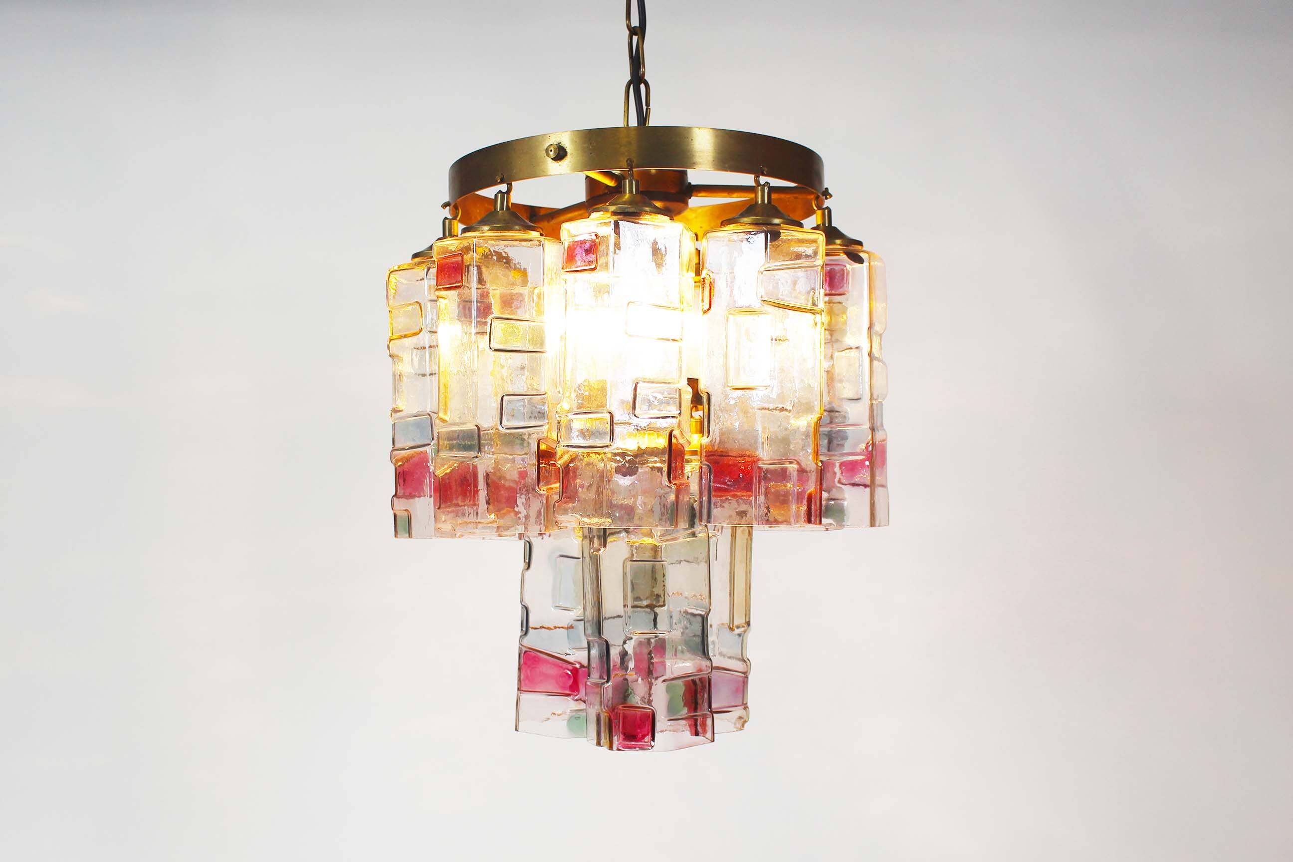 Muranoglass and brass chandelier attributed to Poliarte