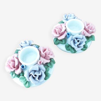 Two Retro Flower Candle Holders