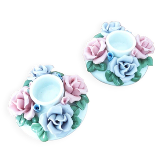 Two Retro Flower Candle Holders