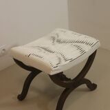 Empire style stool 1900 mahogany reupholstered in carved fabric