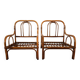 Pair of vintage low armchairs in bamboo and rattan