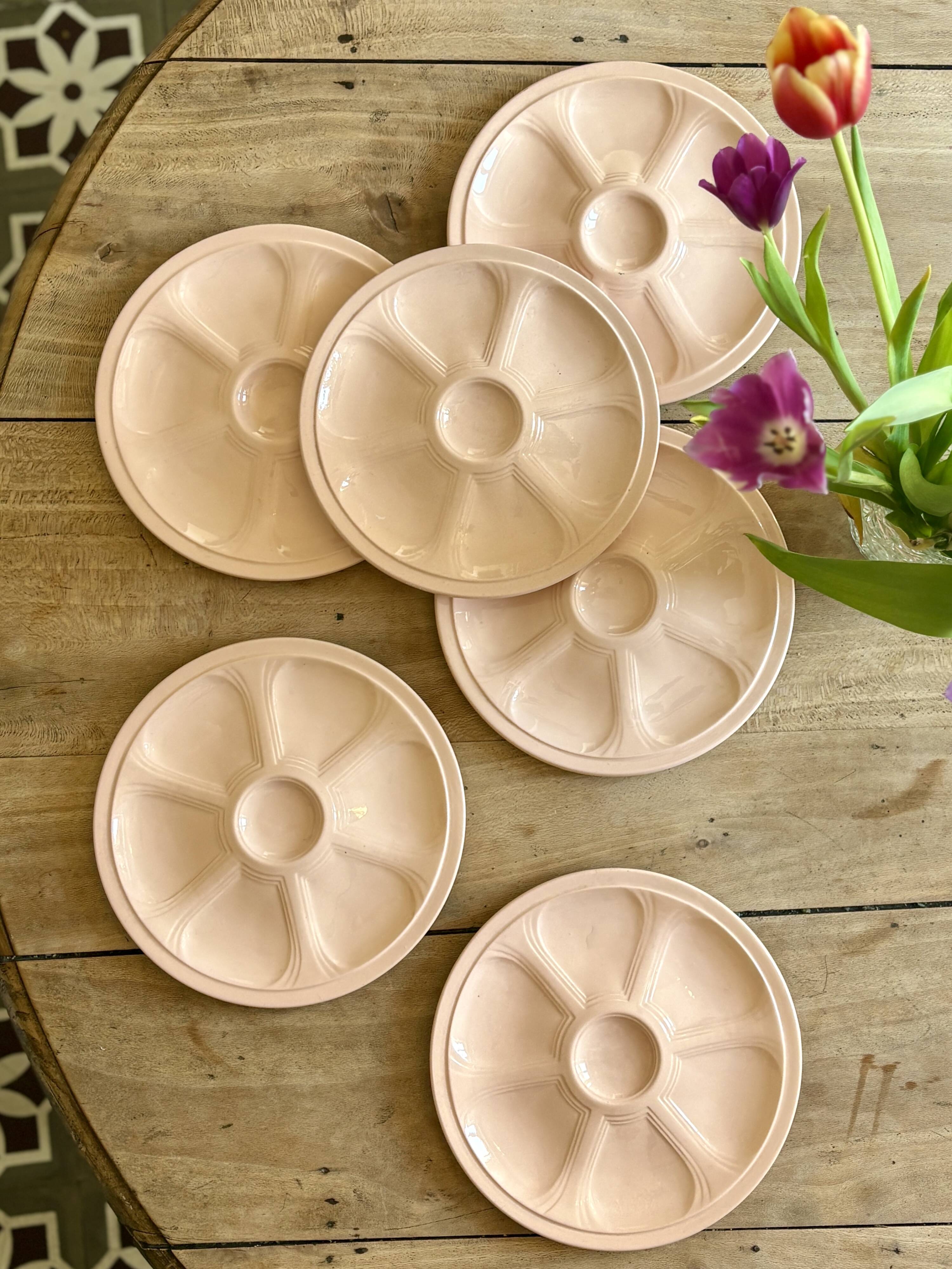 Set of 6 vintage pink oyster plates Digoin Sarreguemines