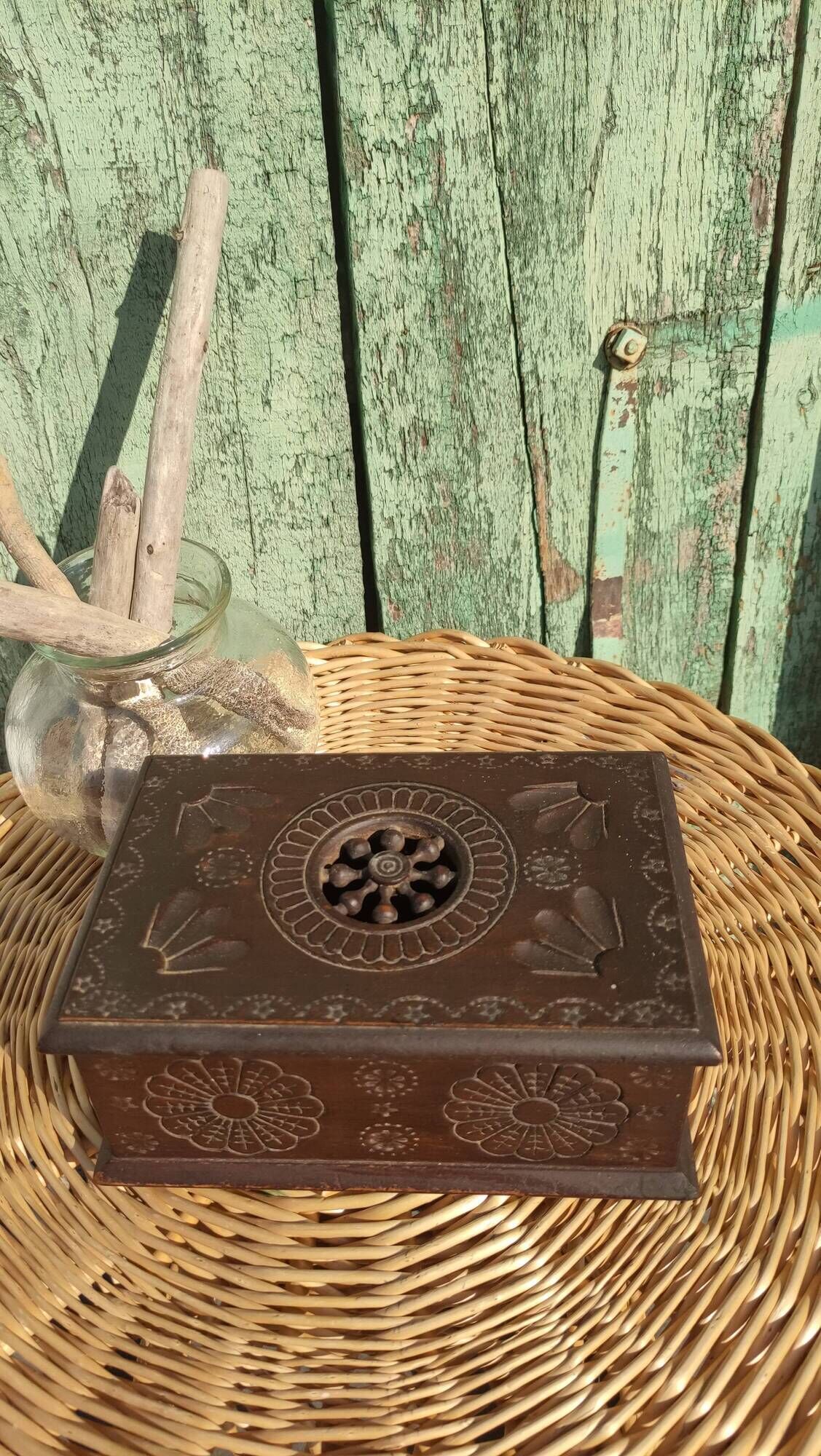 Old artisanal box in carved wood made of French (Brittany)