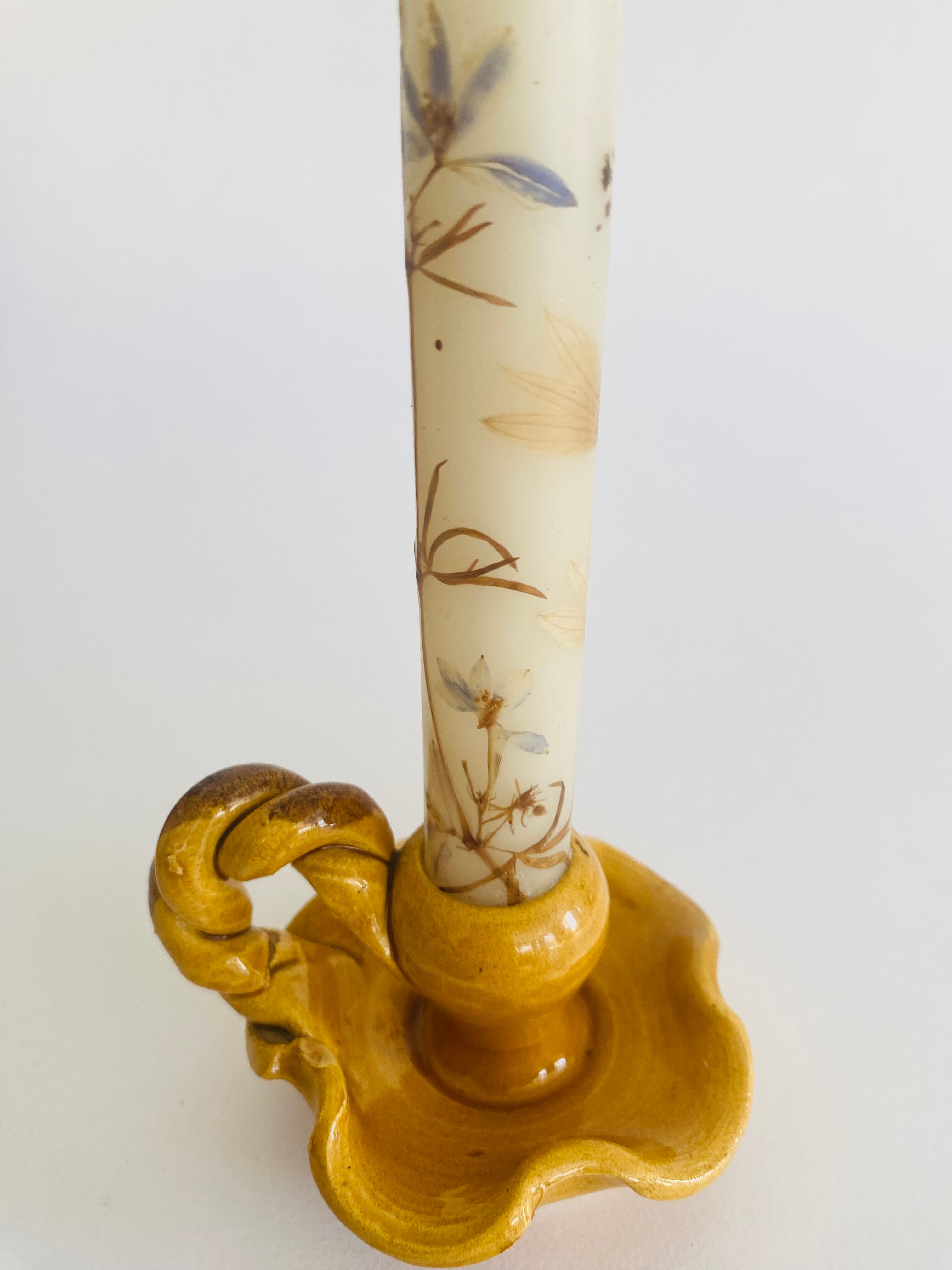 Provencal candle holder in glazed ceramic