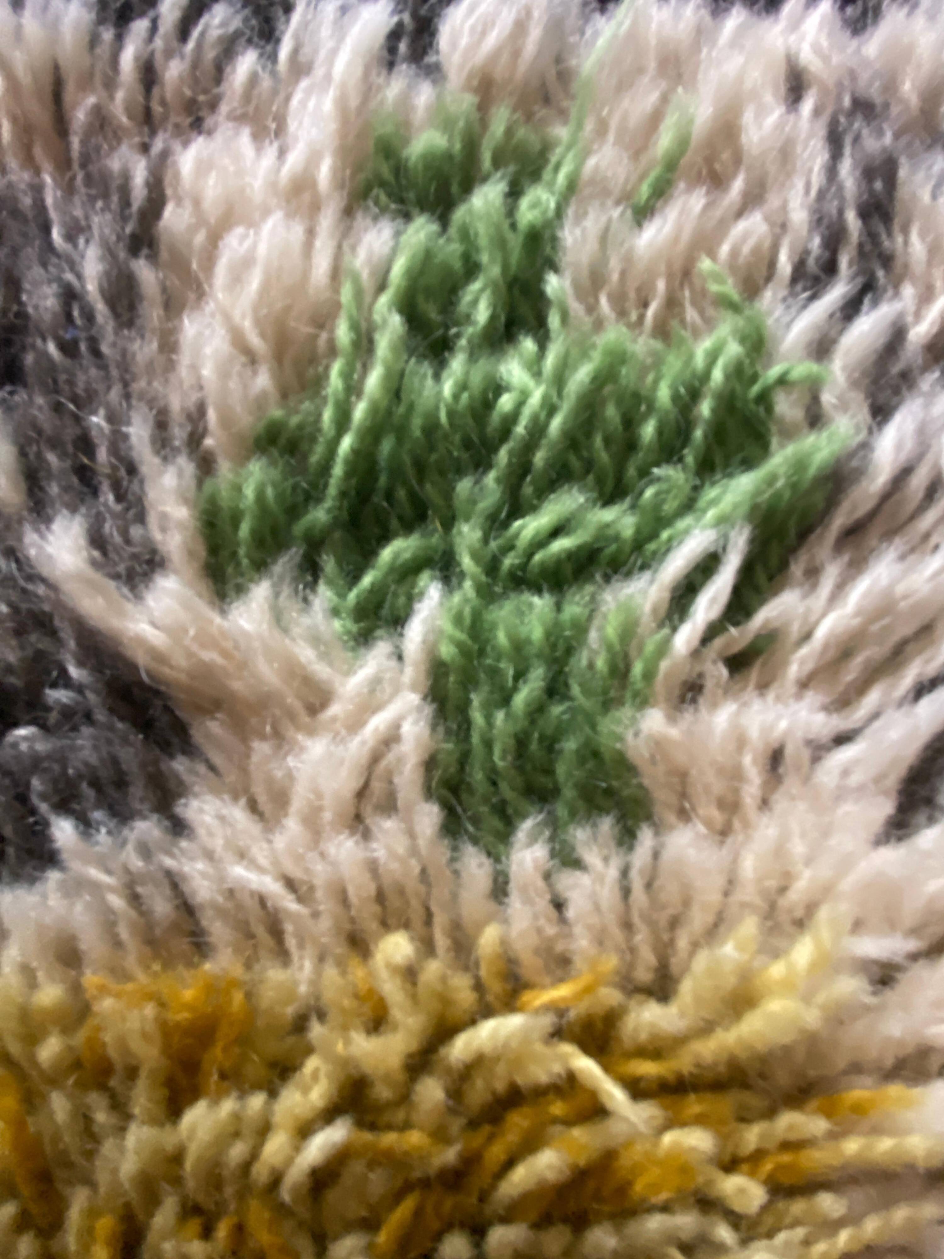 Mid-century Modern High Pile, Yellow, White, Green & Grey Rya Rug, Sweden, 1960s