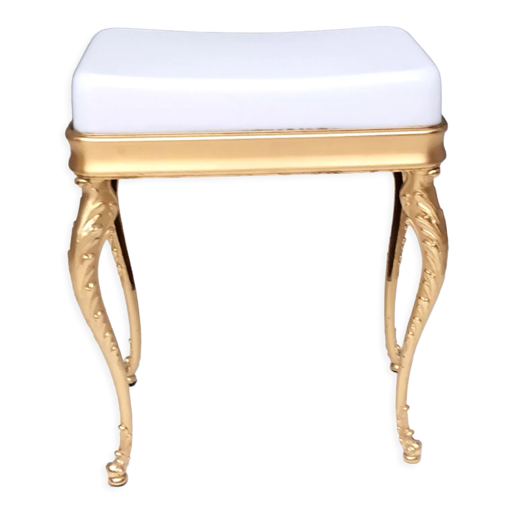 Midcentury White Plastic Seat Ottoman with Cast Brass Legs, Italy