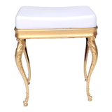 Midcentury White Plastic Seat Ottoman with Cast Brass Legs, Italy