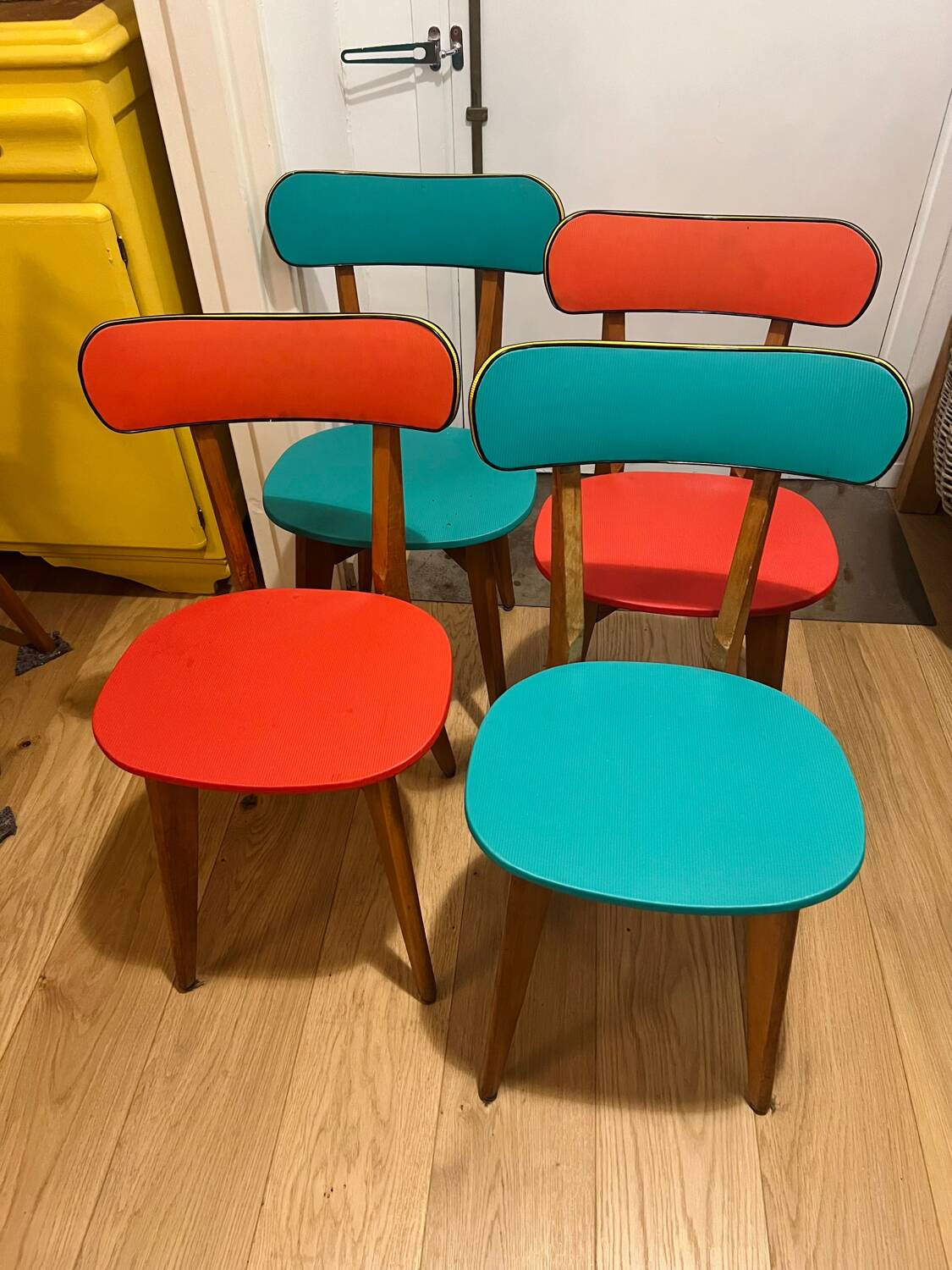 Set of 4 Vintage Compass Leg Chairs 70s