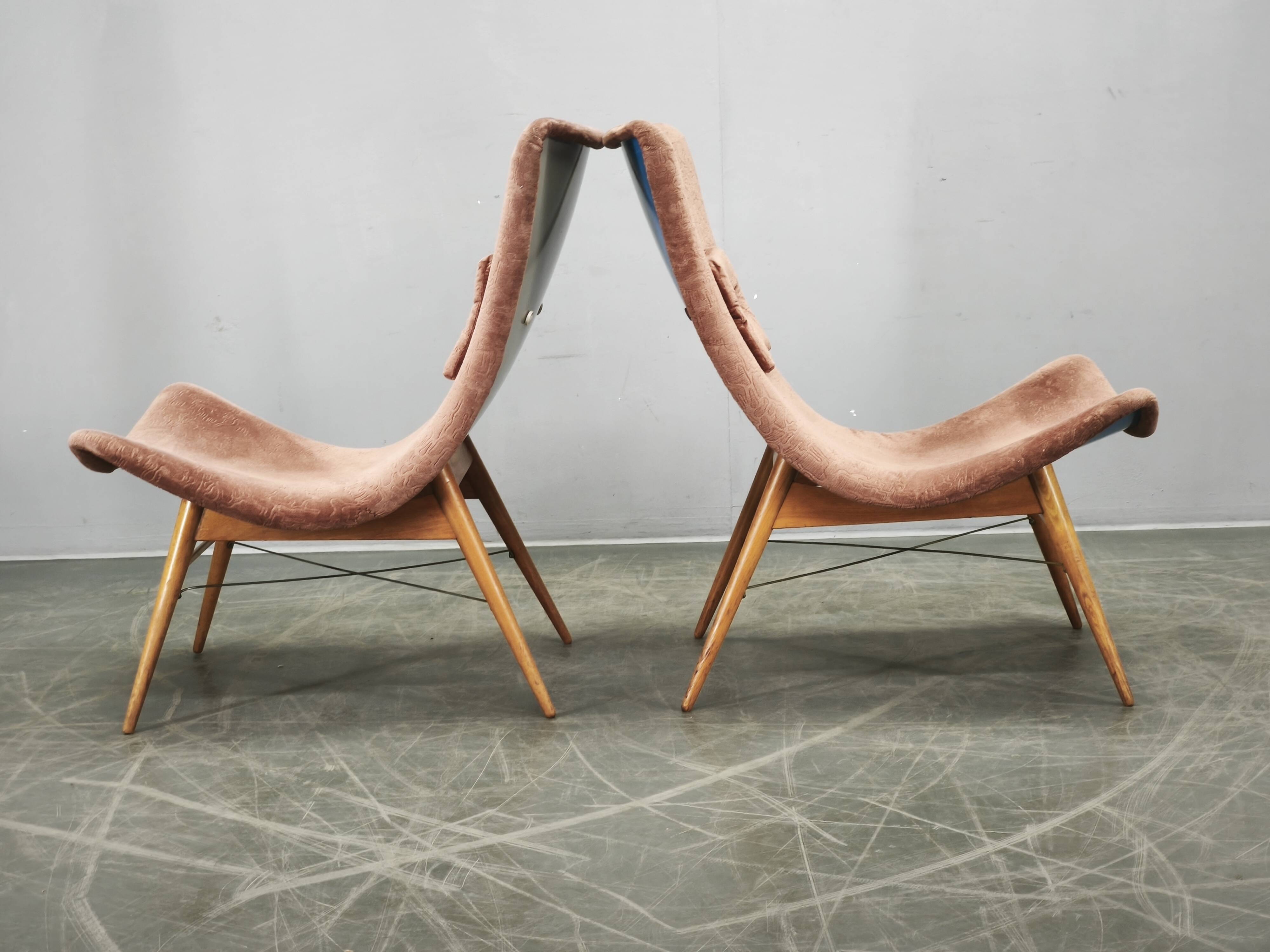 Pair of Miroslav Navrátil Shell Lounge Chairs, Czechoslovakia 1960s