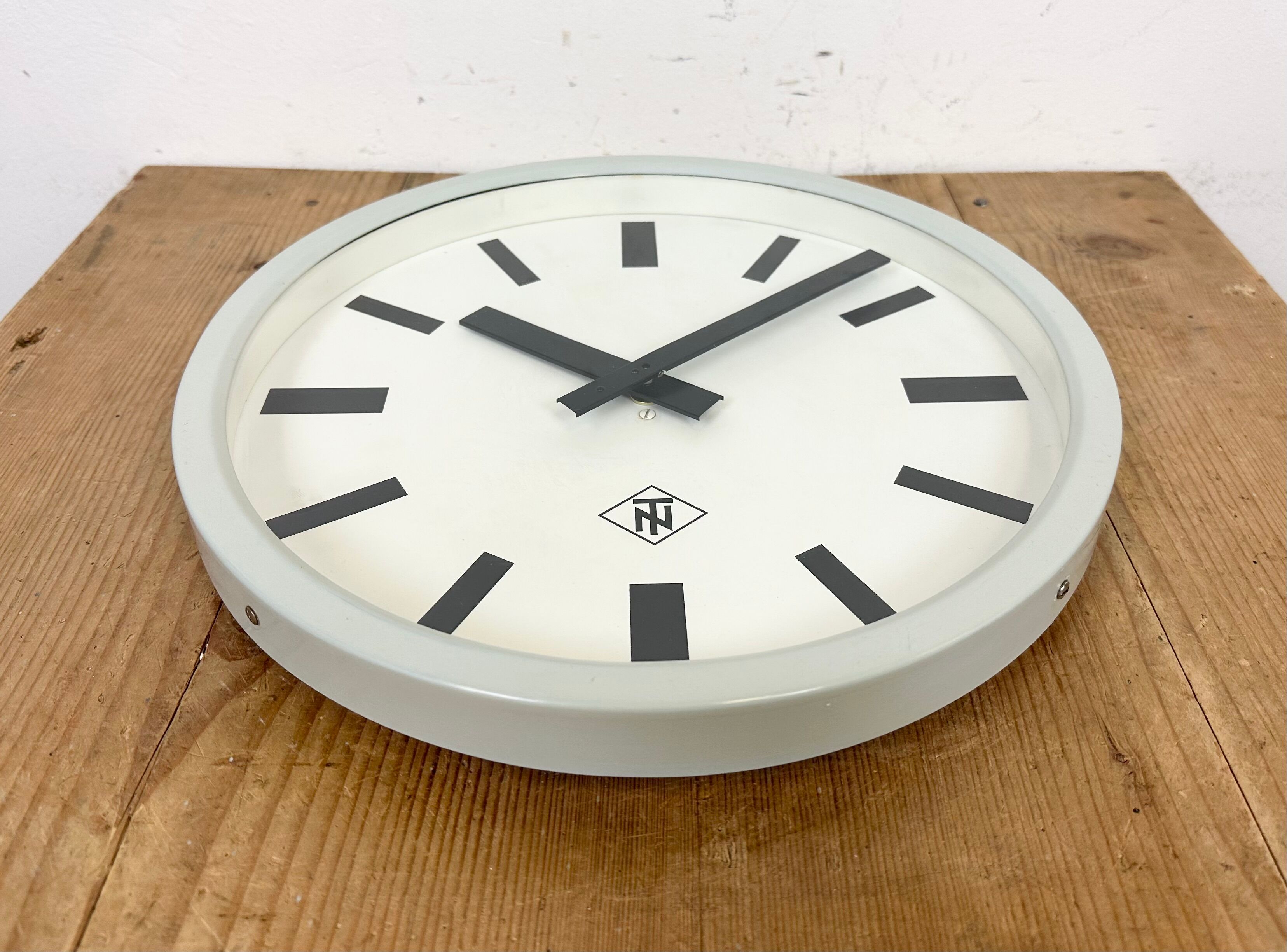 Grey Industrial Wall Clock from TN, 1960s
