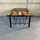 Table basse mid-century, teck, acier et pierre de lave