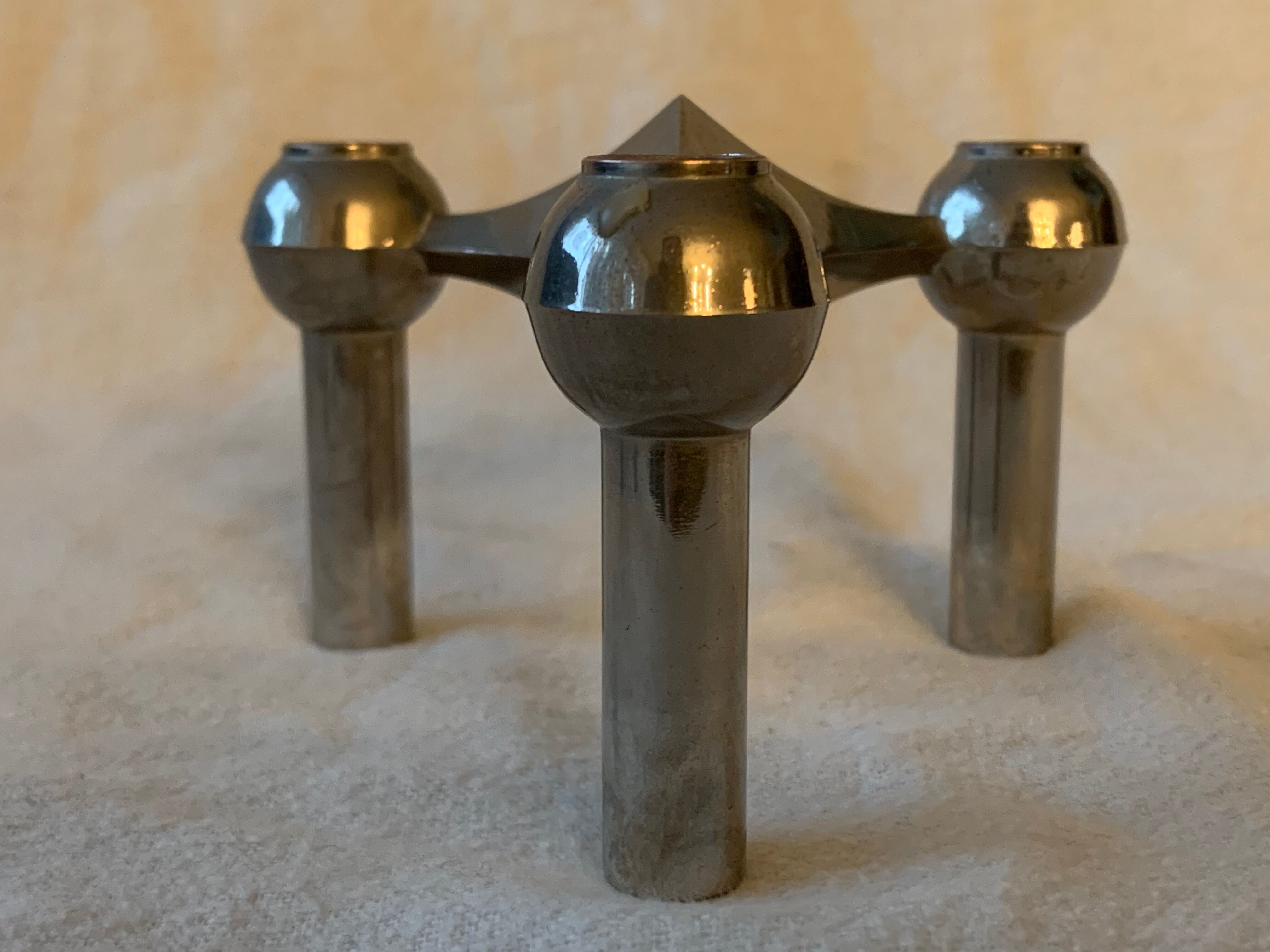 3 chrome metal candlesticks designed Nagel 1970